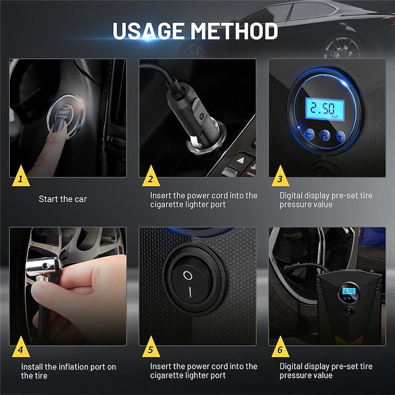 900PSI Car Air Compressor 19 Cylinder 120W Electric Digital Car Tire Inflatable Pump 12V Portable Air Pump Digital Auto Tire for Motorcycle Bicycle Ca