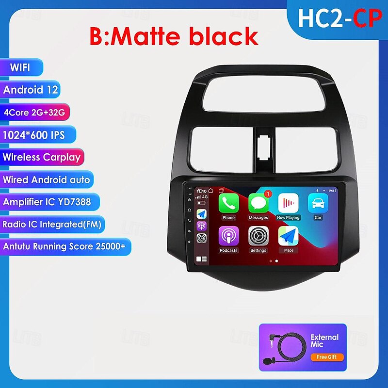 Android 12 Car Radio for Chevrolet Spark Beat Matiz Creative 2010-2014 Multimedia Stereo Carplay Navigation System Frosted Black 2024 - $106.99