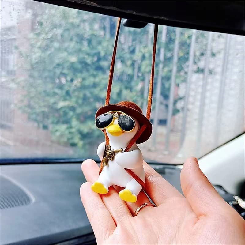 Swing Duck Car Hanging Ornament Super Cute Swing Ducks Mirror Hanging Accessories Auto Decoration Rearview Mirror Pendant Flying Duck Car Interior Set