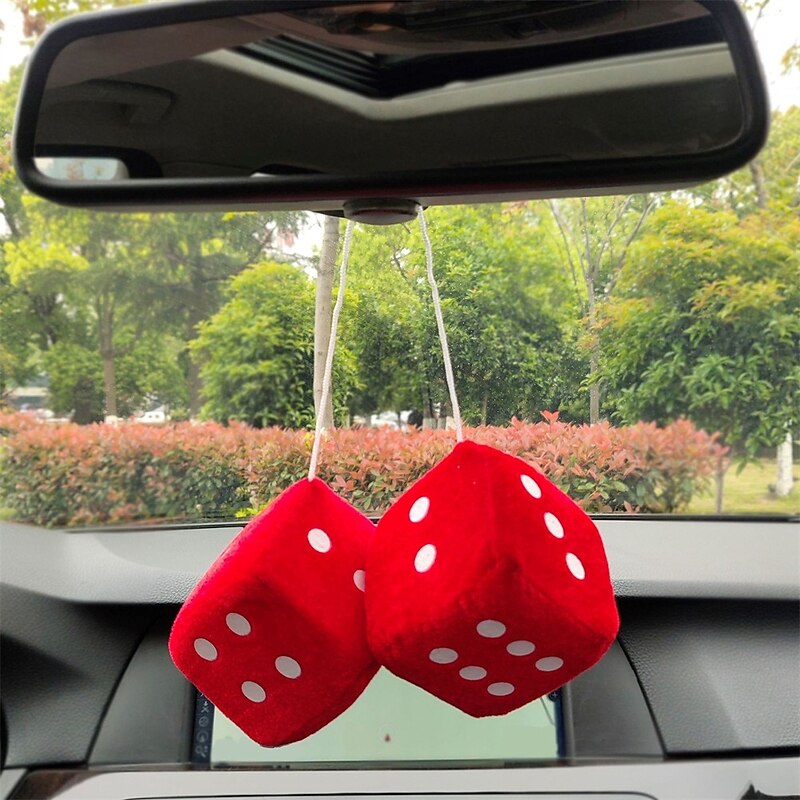 1Pair Car Pendant Interior Hanging Rearview Mirrors Short Plush Fuzzy Dice 2.75inc Plush Car Decorative Hanging Mirror Fuzzy Dice Lucky Hanging Access