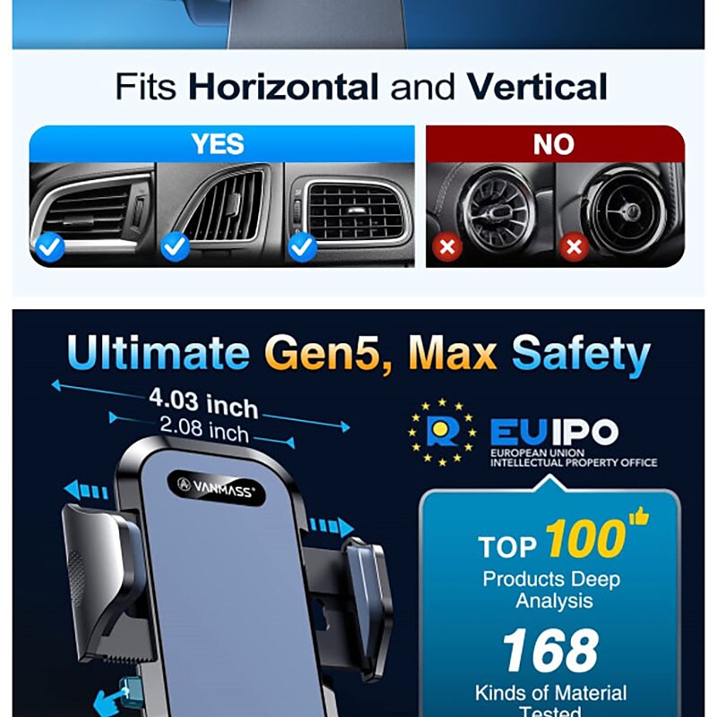 StarFire Car Phone Holder Mount Sturdiest Hook Clip Strongest Suction Cup Handsfree Cell Phone Holder Car Dash Windshield Air Vent Stand for iPhone 14