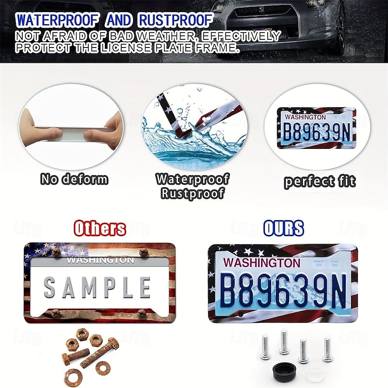 American Flag License Plate Frame Holder Universal Aluminum Matte Stripe US Flag Gloss Car Plate Frame Covers With Free Screws Fasteners Caps for US L