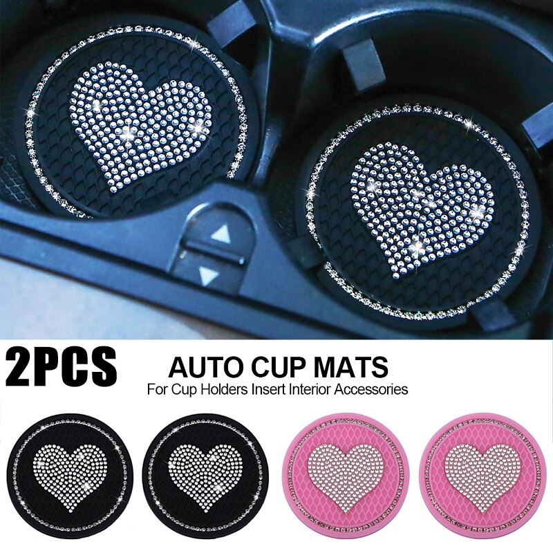 2PCS Heart Shape Car Diamond Coaster Water Cup Slot Non-Slip Mat Silica Pad Cup Holder Mat Auto Interior Decoration Accessories 2024 - $7.99