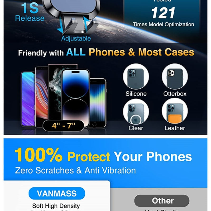 StarFire Car Phone Holder Mount Sturdiest Hook Clip Strongest Suction Cup Handsfree Cell Phone Holder Car Dash Windshield Air Vent Stand for iPhone 14