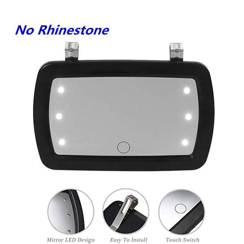 Bling Rhinestone Car Sun Visor Mirror.Portable Automobile Makeup Mirror.Vanity Mirror for Clip.Sun-Shading Cosmetic Mirror with Touch Button and 6 Led