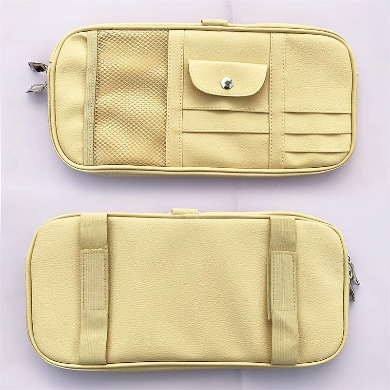 Car Sun Visor Organizer. Auto Interior Accessories Pocket Organizer Car Truck SUV Storage Pouch Glasses Bill Pen Card Holder with Multi-Pocket Net Zip