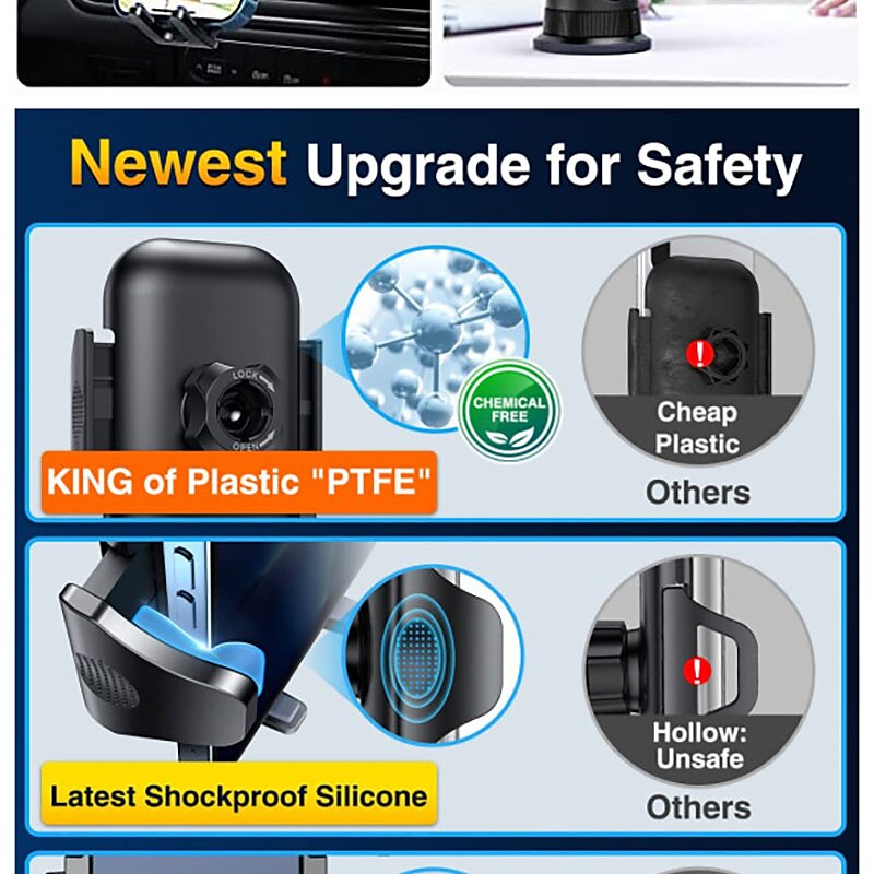 StarFire Car Phone Holder Mount Sturdiest Hook Clip Strongest Suction Cup Handsfree Cell Phone Holder Car Dash Windshield Air Vent Stand for iPhone 14