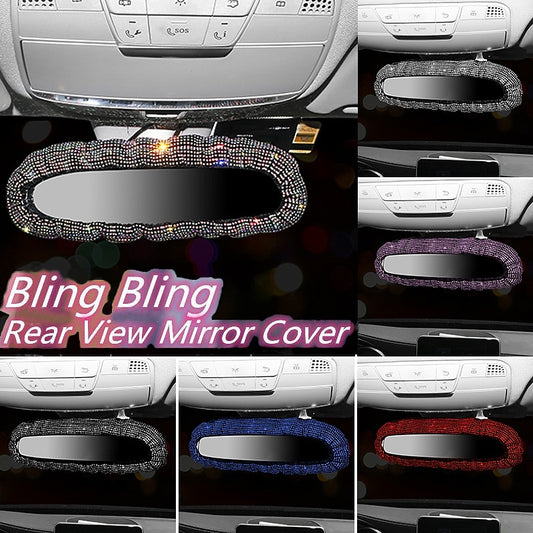 Bling Car Decor Rearview Mirror Charm Accessories for Women Crystal Rhinestone Shining Elastic Plush Decorative Cover 2024 - $11.99