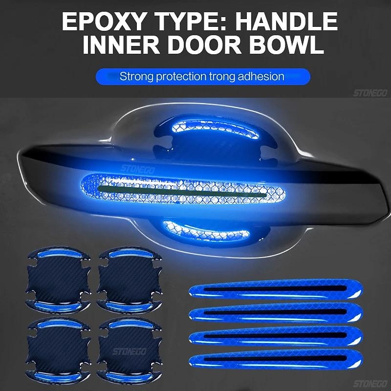 StarFire 4pcs/8pcs Universal Door Handle Sticker 3D Carbon Fiber Car Door Handle Paint Scratch Protector Sticker Stonego Auto Door Handle Scratch Cove