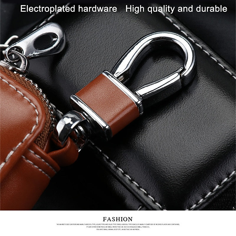 Car Key Pouch Bag Case Car Key Holder Case Key Chain Wallet Bag Cover Fobs Car Keys' Bag Zipper Mini Wallet high-capacity Men Women's Key Holder Leath