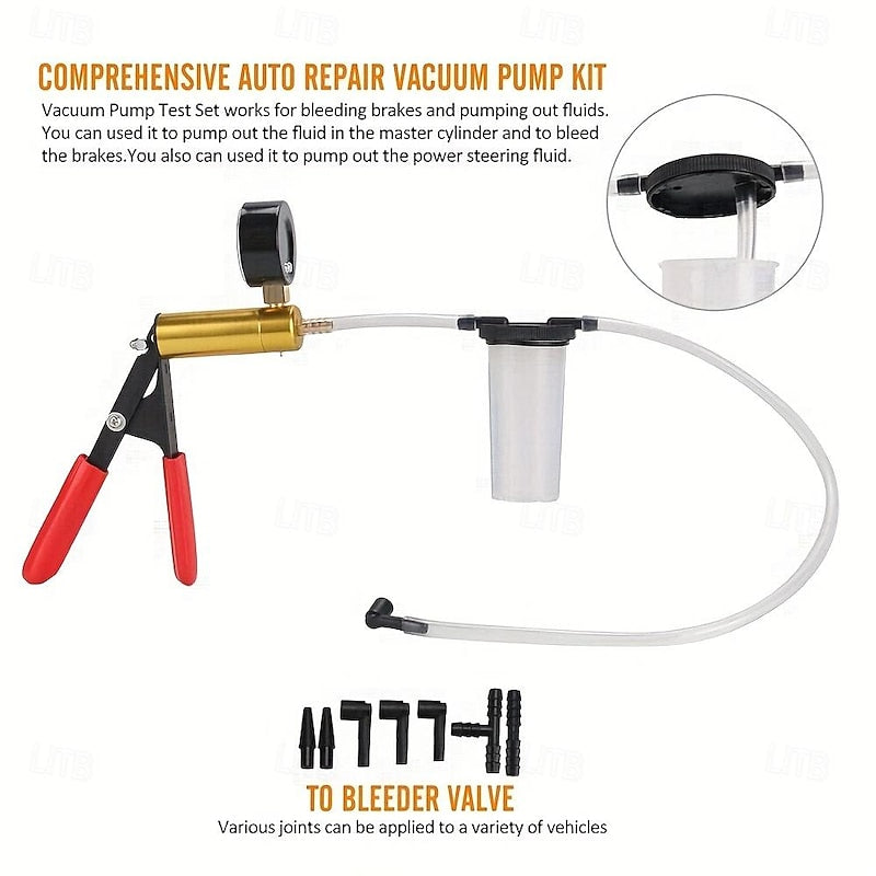 2 In 1 Brake Bleeder Kit Hand Held Vacuum Pump Test Set ForAutomotive With Protected Case Adapters One-Man Brake And ClutchBleeding System 2024 - $38.