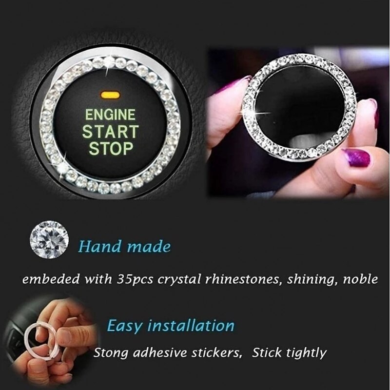 StarFire 2022 New DIY 3D Design Car Ignition Diamond Sticker Switch for Auto Motorcycle Styling Rhinestone Bling Decoration Circle Cover Decal Silver