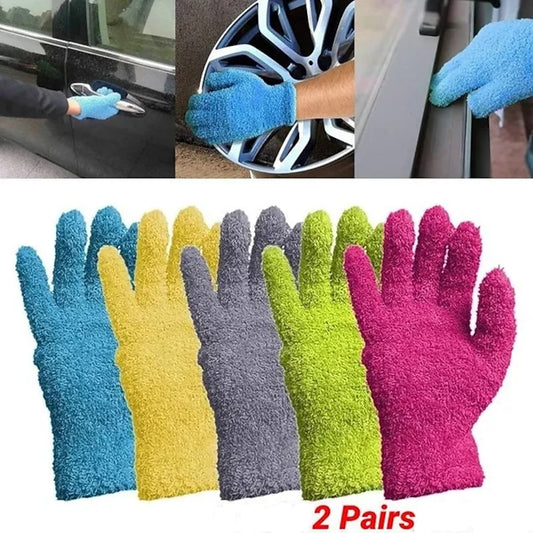 2 Pairs Car Wash Glove Microfiber Dusting Cleaning Gloves Washable Cleaning Mittens for Kitchen House Cleaning Cars Trucks Mirrors Lamps Blinds Dustin