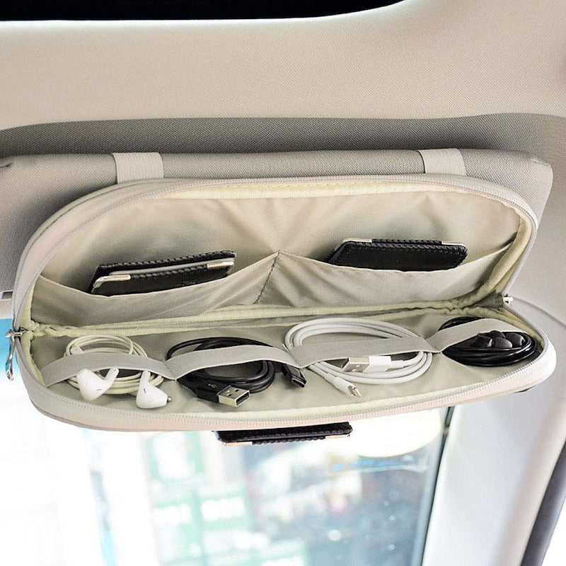 Car Sun Visor Organizer. Auto Interior Accessories Pocket Organizer Car Truck SUV Storage Pouch Glasses Bill Pen Card Holder with Multi-Pocket Net Zip