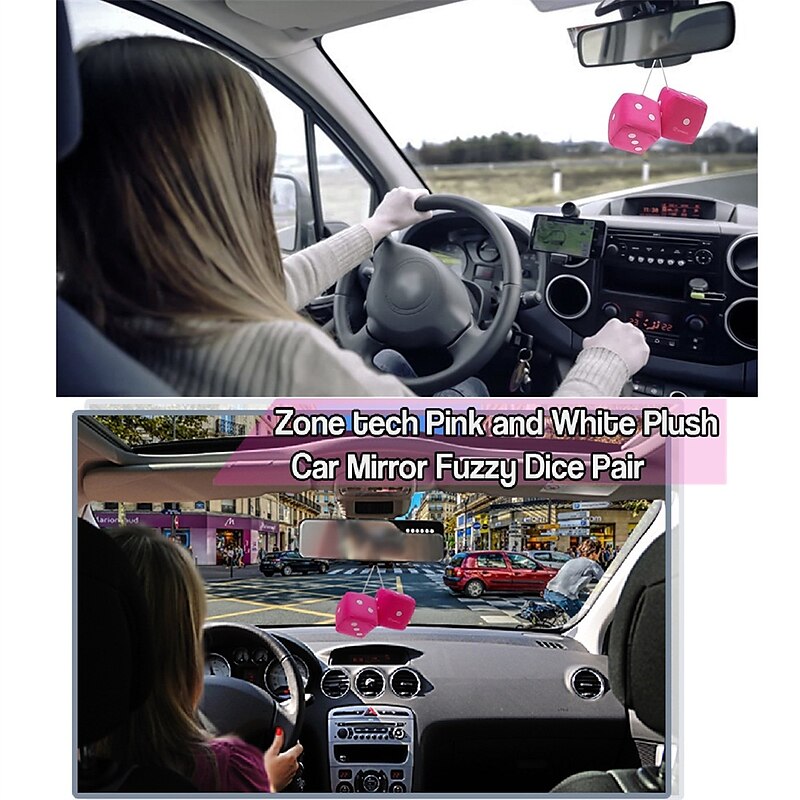 1Pair Car Pendant Interior Hanging Rearview Mirrors Short Plush Fuzzy Dice 2.75inc Plush Car Decorative Hanging Mirror Fuzzy Dice Lucky Hanging Access