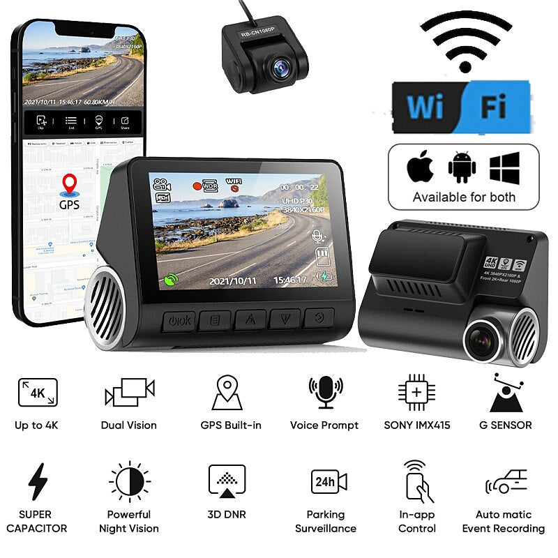 V55 1080p / 1440P / 2160P New Design / HD / Boot automatic recording Car DVR 170 Degree Wide Angle 3 inch IPS Dash Cam with WIFI / GPS / Night Vision