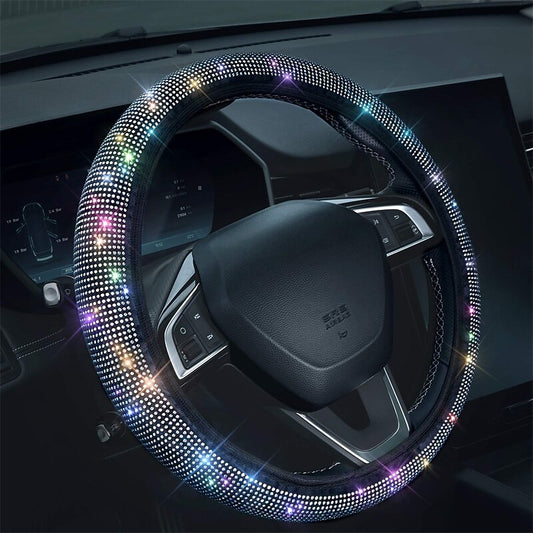 Bling Rhinestones Steering Wheel Cover with Crystal Diamond Sparkling Car SUV Breathable Anti-Slip Steering Wheel Protector 2024 - $7.99