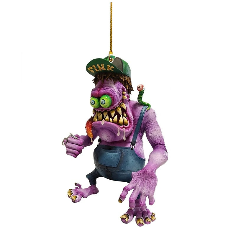 2PCS Cartoon Big Mouth Monster Car Pendant Acrylic Flat Doll Model Home Decor Rat Fink Crazy Mouse Driving Statue Halloween Car Accessories 2024 - $7.