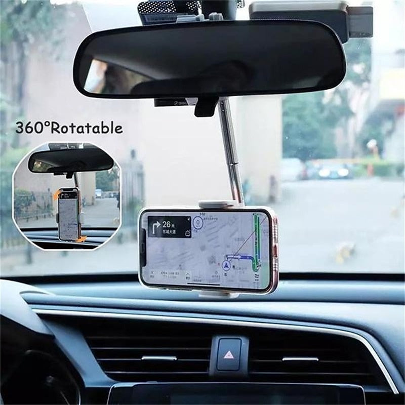 New Creative 360° Rotatable Adjustable Support Car Rearview Mirror Mount Universal Mobile Phone Stand Seat GPS Car Holder Car Accessories 2024 - $2.49
