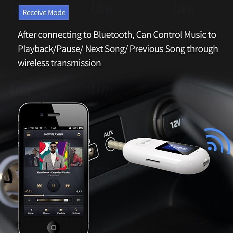 Car Bluetooth 5.0 Receiver for Car Noise Cancelling Bluetooth AUX Adapter Bluetooth Music Receiver for Home Stereo/Wired Headphones/Handsfree Calling