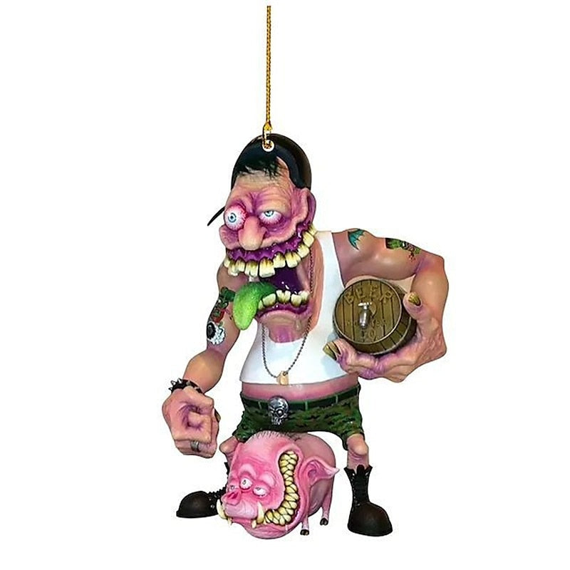 2PCS Cartoon Big Mouth Monster Car Pendant Acrylic Flat Doll Model Home Decor Rat Fink Crazy Mouse Driving Statue Halloween Car Accessories 2024 - $7.