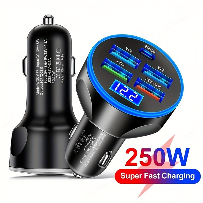 250W PD USB Car Charger Fast Charging Type C USB Phone Adapter In Car For Car Quick Charger 2024 - $9.99