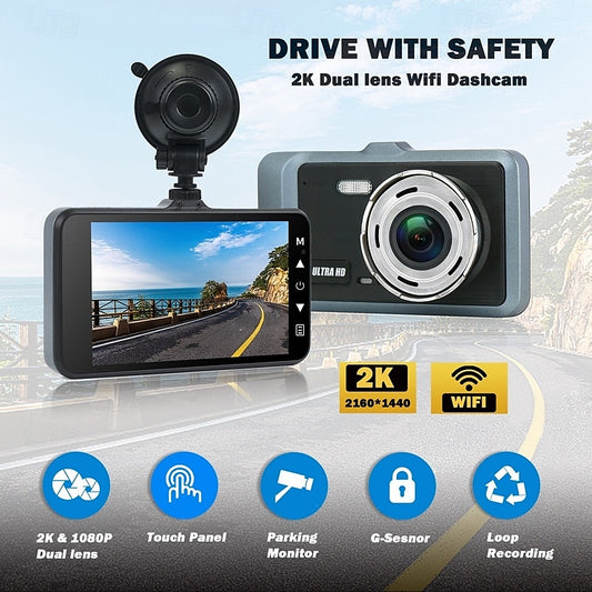 X9 1440P New Design / HD / with Rear Camera Car DVR 170 Degree Wide Angle 4 inch IPS Dash Cam with WIFI / Night Vision / G-Sensor 4 infrared LEDs Car