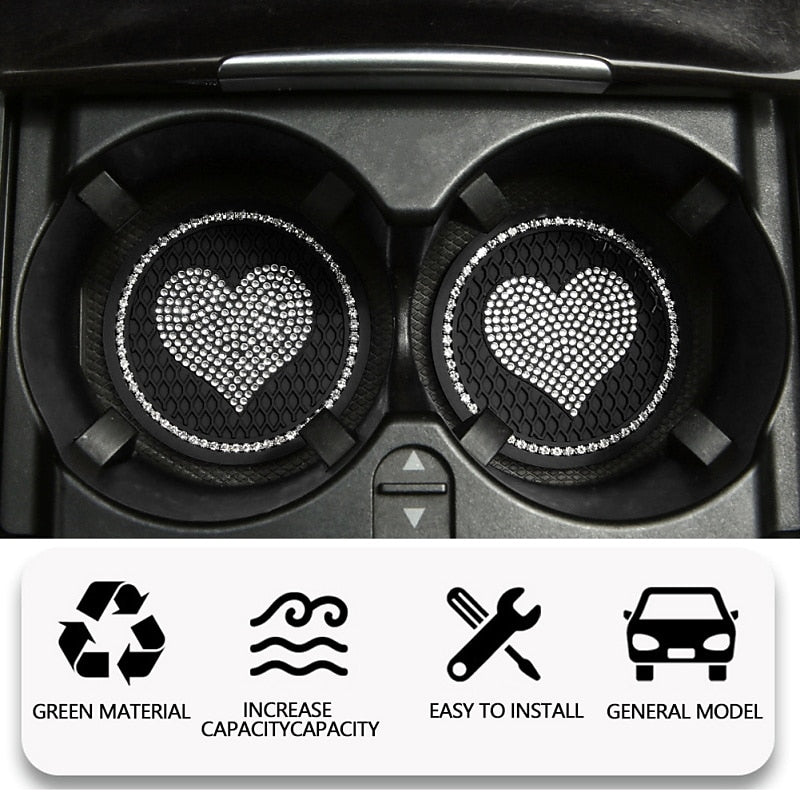 2PCS Heart Shape Car Diamond Coaster Water Cup Slot Non-Slip Mat Silica Pad Cup Holder Mat Auto Interior Decoration Accessories 2024 - $7.99