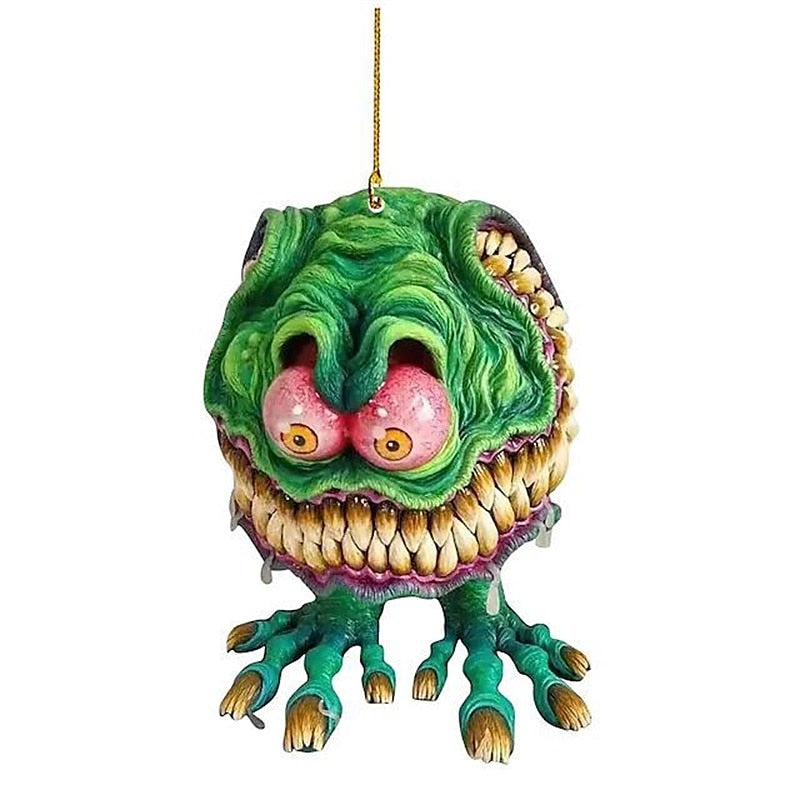 2PCS Cartoon Big Mouth Monster Car Pendant Acrylic Flat Doll Model Home Decor Rat Fink Crazy Mouse Driving Statue Halloween Car Accessories 2024 - $7.
