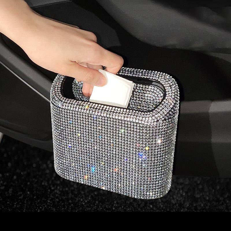 StarFire Glitter Trash Can For Car Storage Box Garbage Grabber Bling Rhinestone Door Trash Bin Auto Supplies Car Interior Accessories 2024 - $18.99