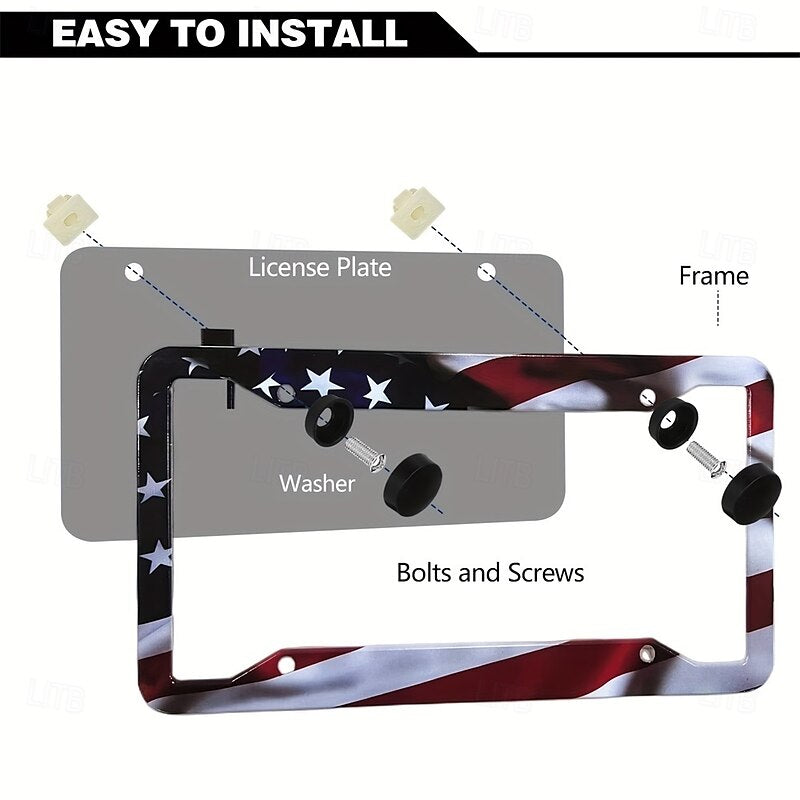 American Flag License Plate Frame Holder Universal Aluminum Matte Stripe US Flag Gloss Car Plate Frame Covers With Free Screws Fasteners Caps for US L