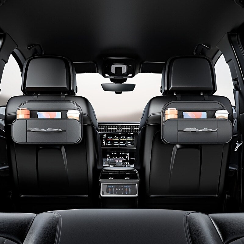 1pc Car Seat Back Leather Storage Box Multifunctional Hanging Storage Bag Tissue Box Cup Holder Car Seat Back Organizer Car Decoration Supplies 2024 -